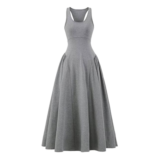 Crew Neck Sleeveless A-Line Maxi Dress - Altfashion Shop