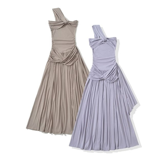 One Shoulder Ruched Sleeveless A-Line Dress - Altfashion Shop