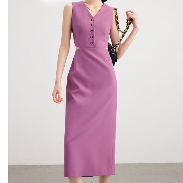 Cutout V-Neck Sleeveless Sheath Dress - Altfashion Shop