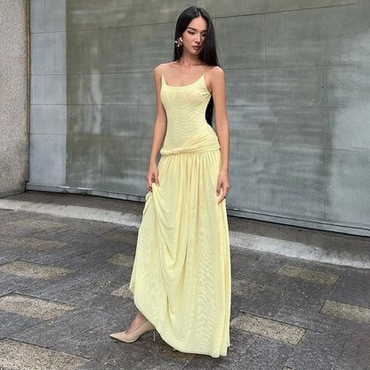 Spaghetti Strap Plain A-Line Maxi Dress - Altfashion Shop