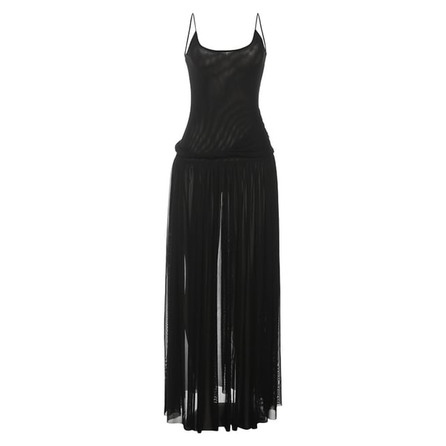 Spaghetti Strap Plain A-Line Maxi Dress - Altfashion Shop