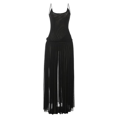 Spaghetti Strap Plain A-Line Maxi Dress - Altfashion Shop