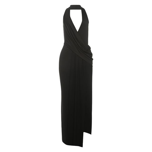 Plunged Sleeveless Sheath Maxi Dress - Altfashion Shop
