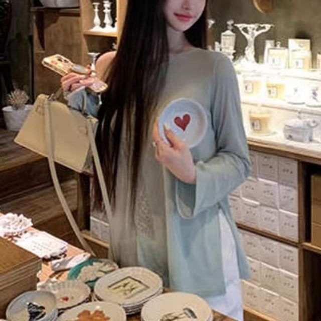 Boat Neck Lace Panel Long Sleeve Top