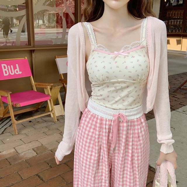 Plain Sheer Open-Front Cropped Cardigan