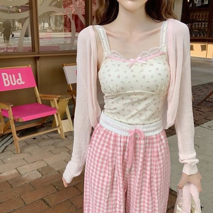 Plain Sheer Open-Front Cropped Cardigan