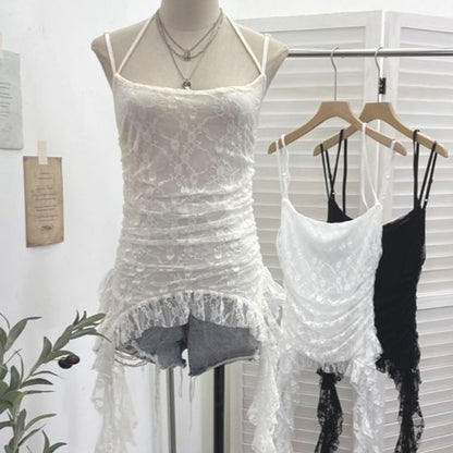 Ruched Ruffle Lace Cami