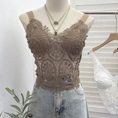 Padded Lace Camisole Top in Solid Color