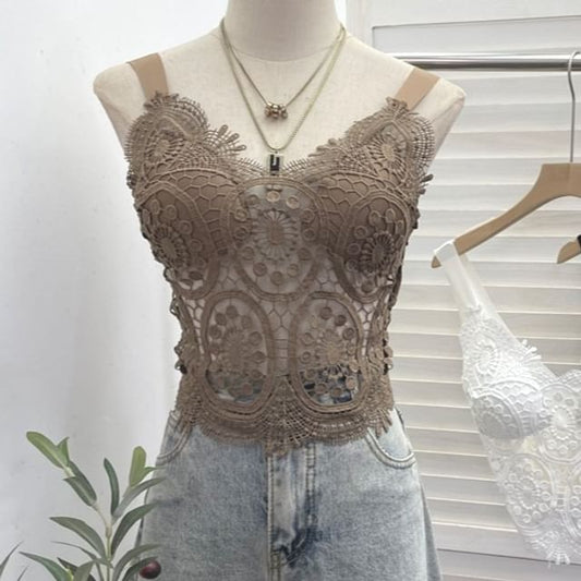 Padded Lace Camisole Top in Solid Color