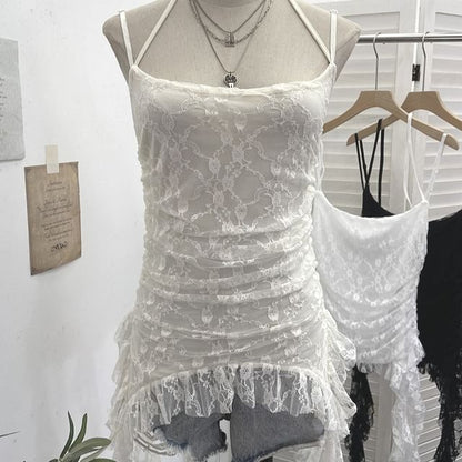 Ruched Ruffle Lace Cami