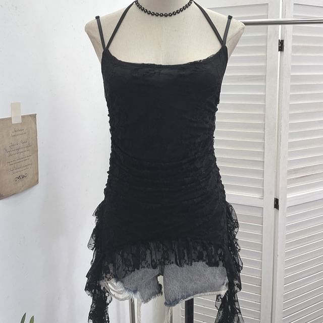 Ruched Ruffle Lace Cami