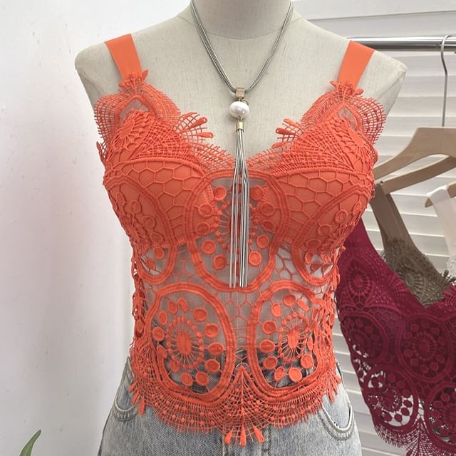 Padded Lace Camisole Top in Solid Color