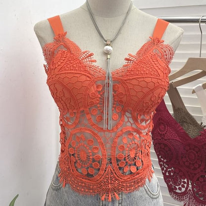 Padded Lace Camisole Top in Solid Color