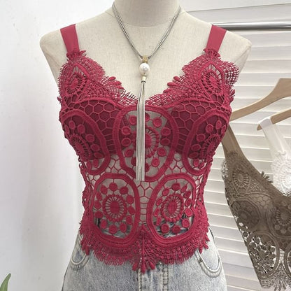 Padded Lace Camisole Top in Solid Color