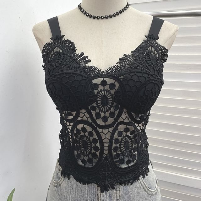 Padded Lace Camisole Top in Solid Color