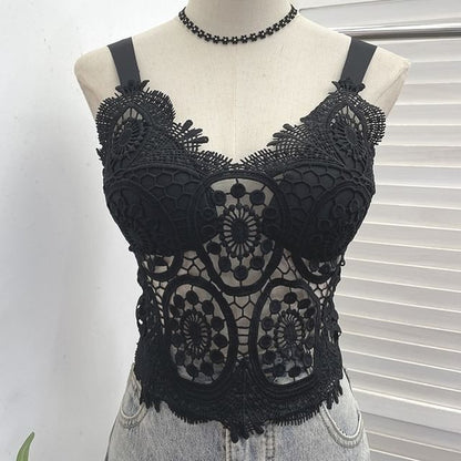 Padded Lace Camisole Top in Solid Color
