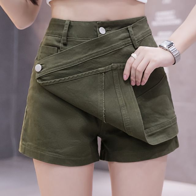 High Waist Plain Asymmetrical Mini Denim Skort