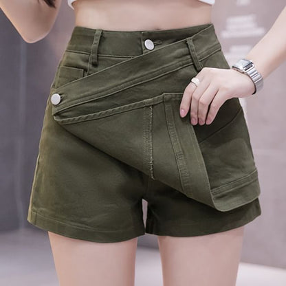 High Waist Plain Asymmetrical Mini Denim Skort