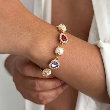 Rhinestone Faux Pearl Alloy Station Bracelet (Various Designs)