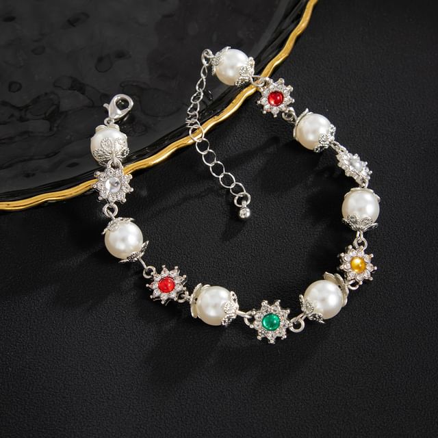 Rhinestone Faux Pearl Alloy Station Bracelet (Various Designs)