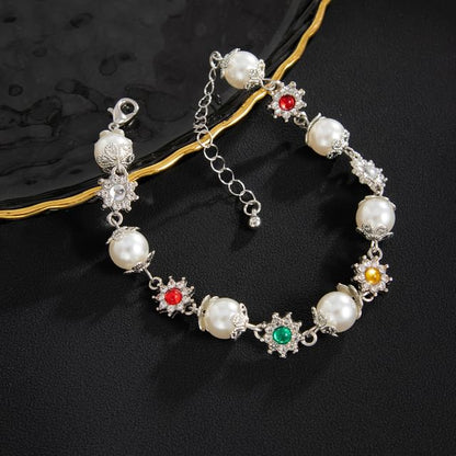 Rhinestone Faux Pearl Alloy Station Bracelet (Various Designs)