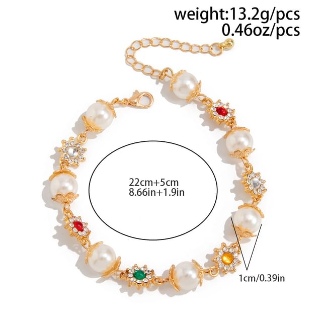 Rhinestone Faux Pearl Alloy Station Bracelet (Various Designs)