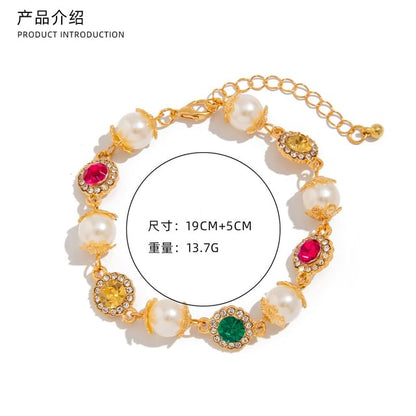 Rhinestone Faux Pearl Alloy Station Bracelet (Various Designs)