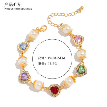 Rhinestone Faux Pearl Alloy Station Bracelet (Various Designs)