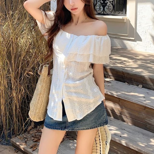 Off Shoulder Lace Panel Blouse