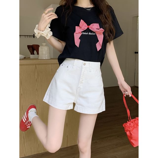 High Waist Washed Wide-Leg Denim Shorts