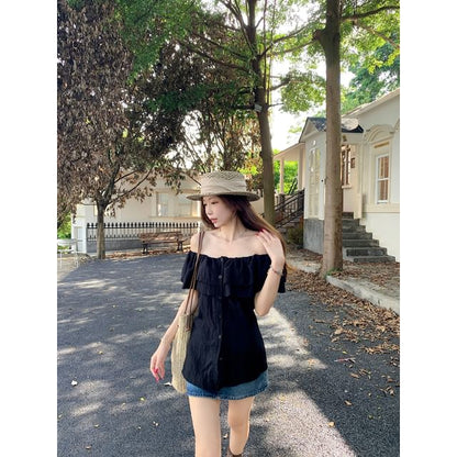 Off Shoulder Lace Panel Blouse