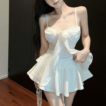 Ruffle Lace Flowy Cami & Drawstring Mini Skort