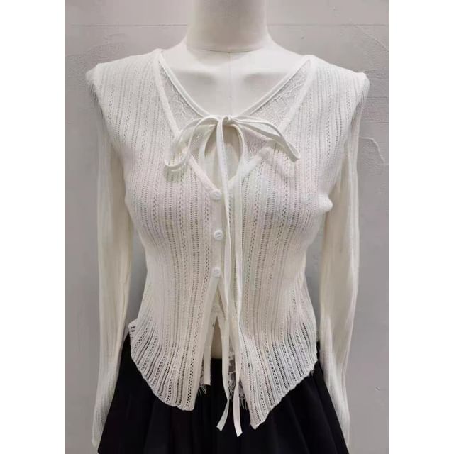 V-Neck Lace Trim Knit Top