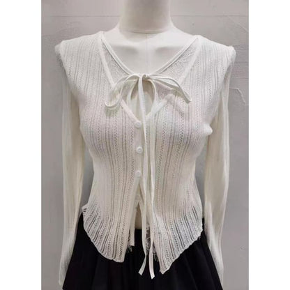 V-Neck Lace Trim Knit Top