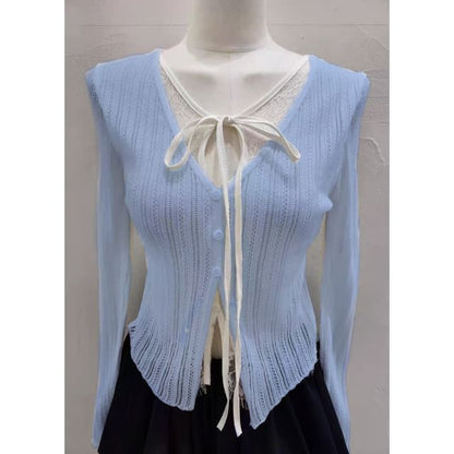 V-Neck Lace Trim Knit Top
