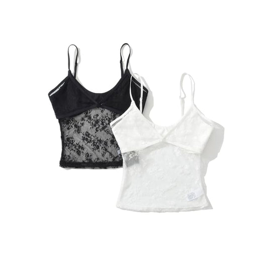 Sheer Lace Crop Camisole with Scoop Neck