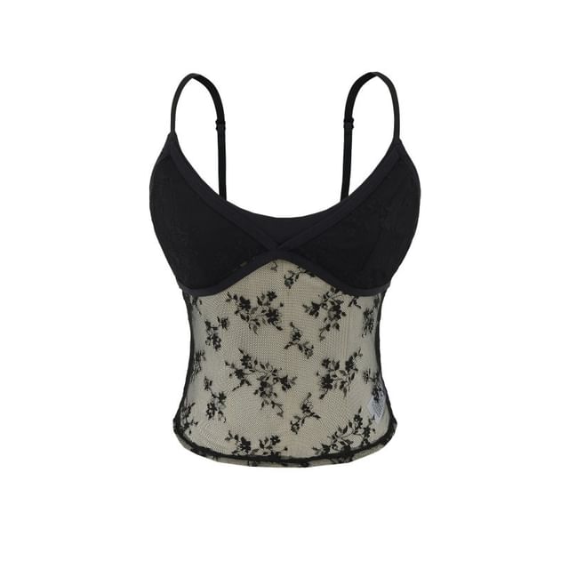 Sheer Lace Crop Camisole with Scoop Neck