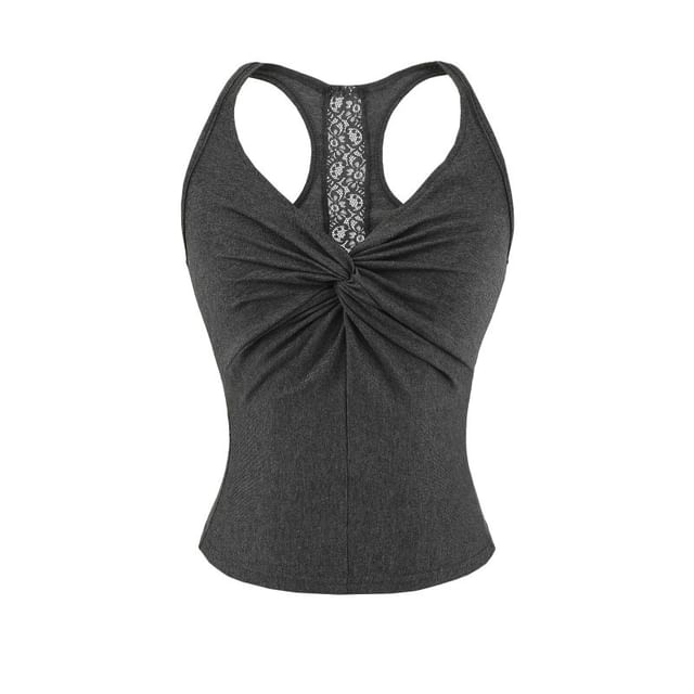 Lace-Trim Racerback Crop Tank with V-Neck