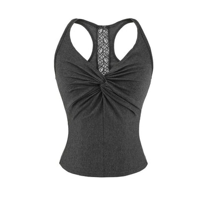 Lace-Trim Racerback Crop Tank with V-Neck