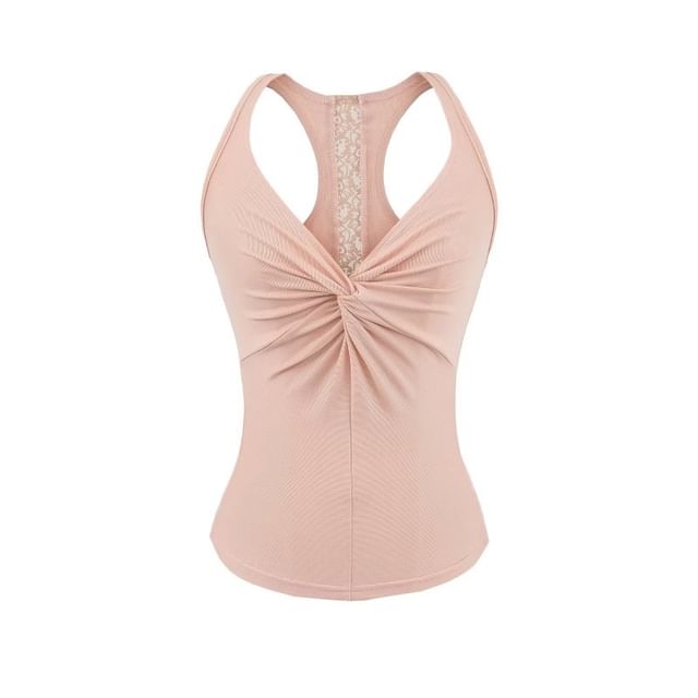 Lace-Trim Racerback Crop Tank with V-Neck