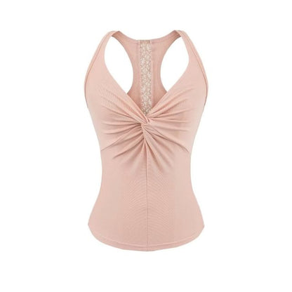 Lace-Trim Racerback Crop Tank with V-Neck
