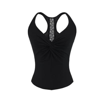 Lace-Trim Racerback Crop Tank with V-Neck