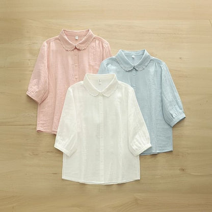Puff Sleeve Lace Trim Shirt