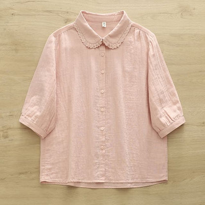 Puff Sleeve Lace Trim Shirt