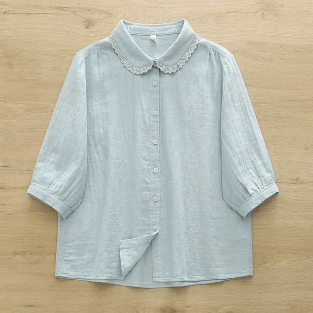 Puff Sleeve Lace Trim Shirt