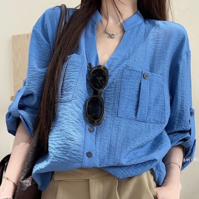 V-Neck Long Sleeve Blouse & Mini Skort Set