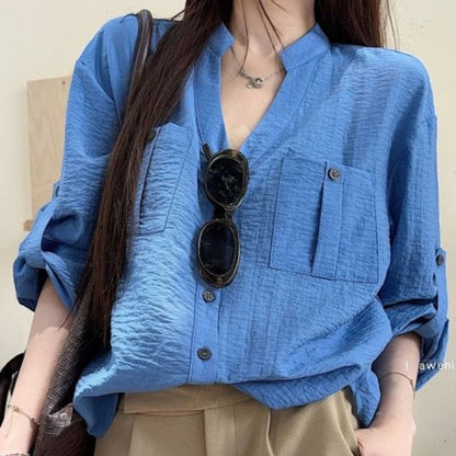 V-Neck Long Sleeve Blouse & Mini Skort Set