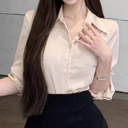 Collared Long Sleeve Shirt & Midi Pencil Skirt Set