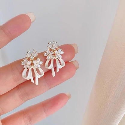 Bow Earring Flower Rhinestone Drop