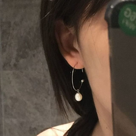 Faux Pearl Open Drop Earring Hoop